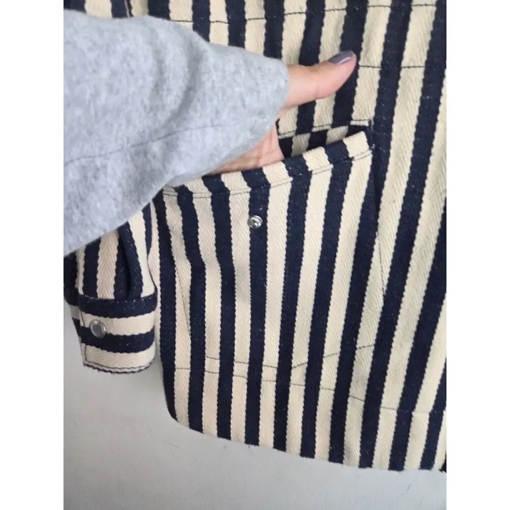 Urban Outfitters Beige & Black Stripped Utility/Barn Cotton Button Jacket Medium
